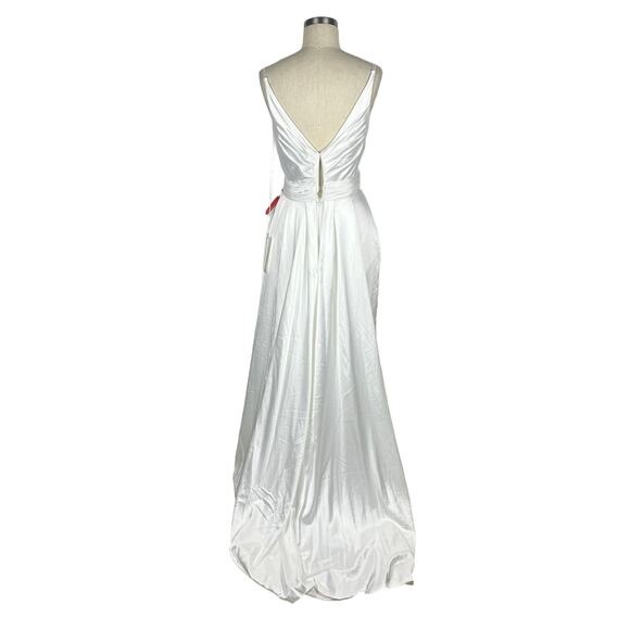 MAC DUGGAL 12443 White Satin V-Neck Sleeveless Long Formal Gown Size 4 NWT Glam - Picture 4 of 16